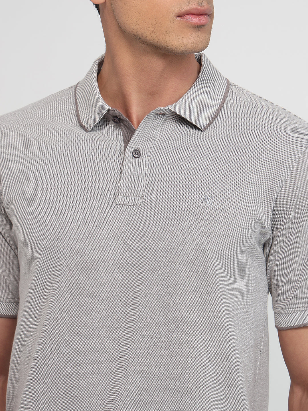 Raymond Men Grey Modern Fit Solid Polo Neck Collar T-shirt