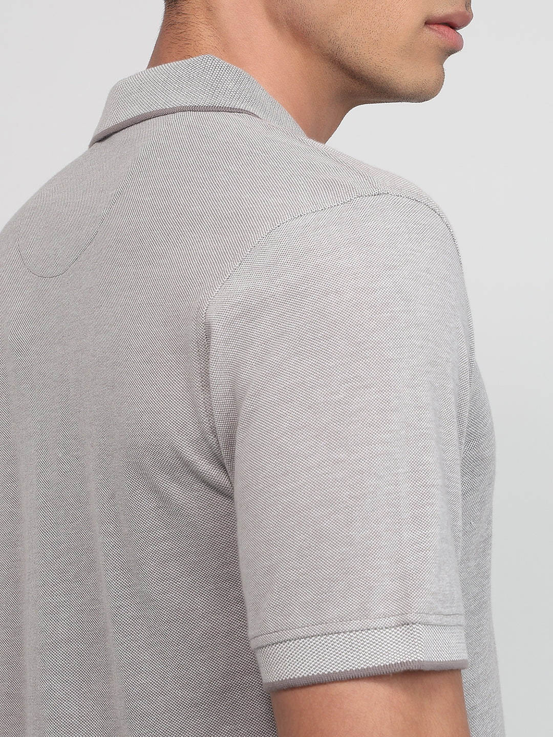 Raymond Men Grey Modern Fit Solid Polo Neck Collar T-shirt
