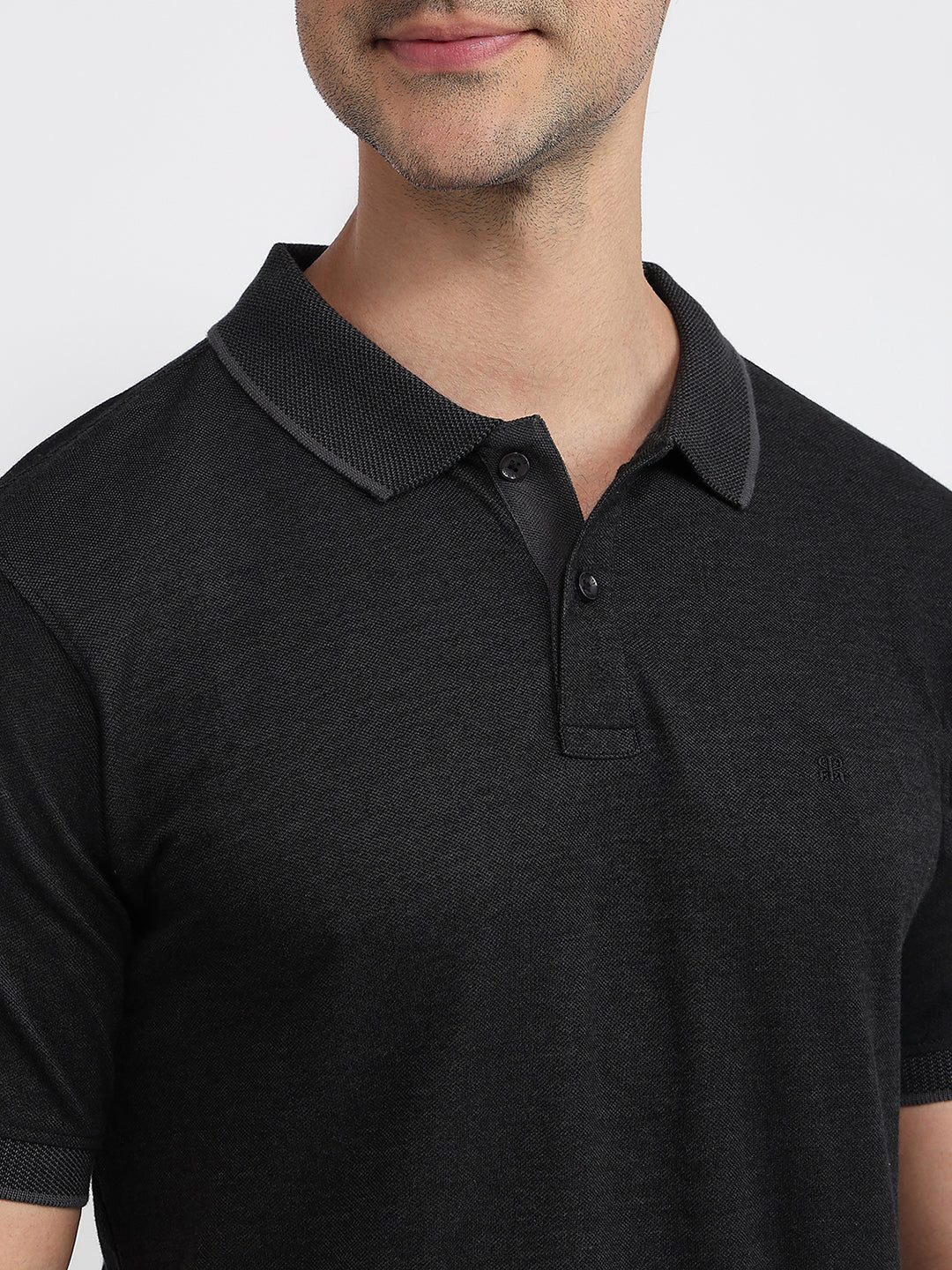 Raymond Men Black Modern Fit Solid Polo Neck Collar T-Shirt