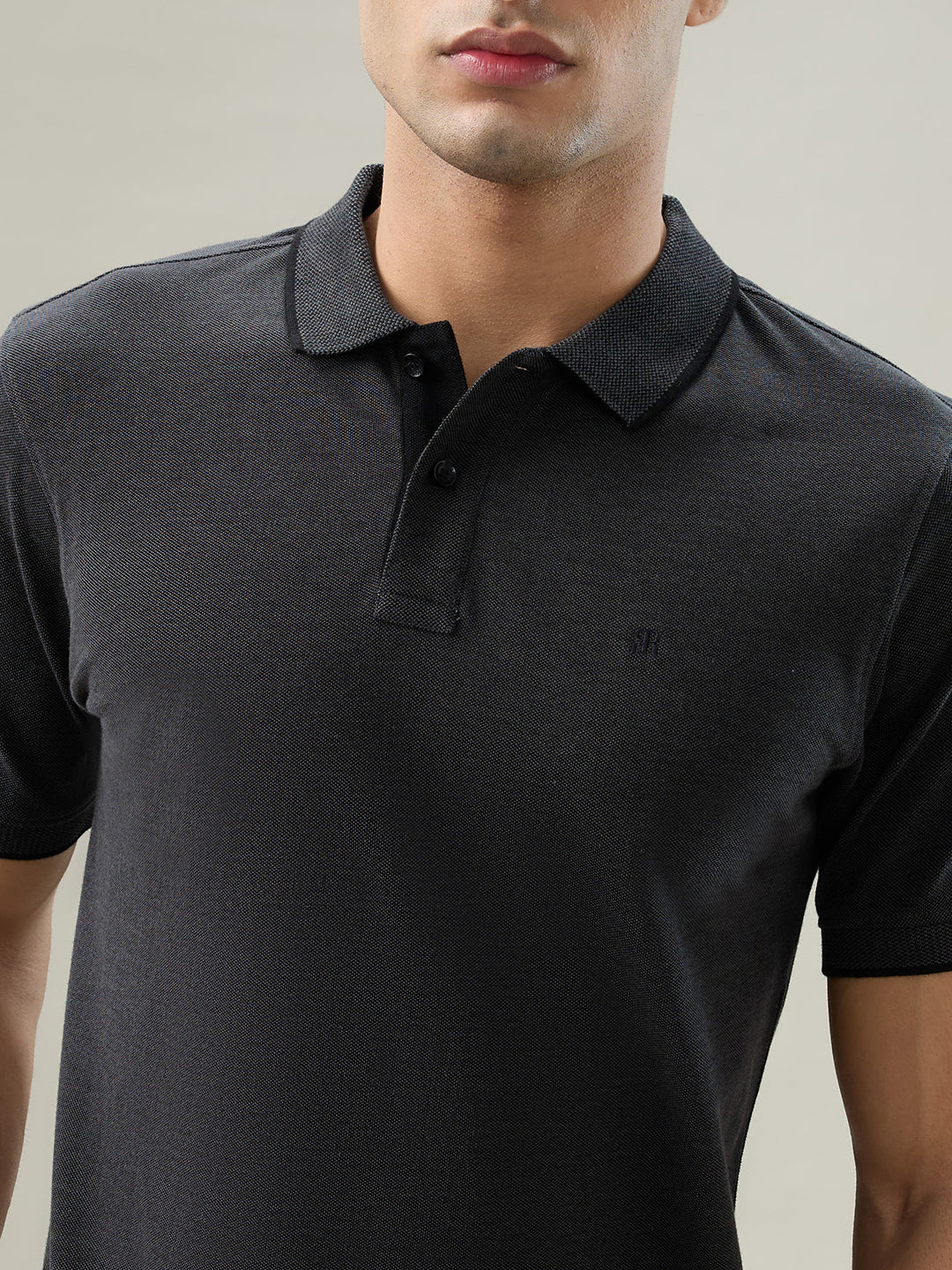 Raymond Men Black Modern Fit Solid Polo Neck Collar T-Shirt