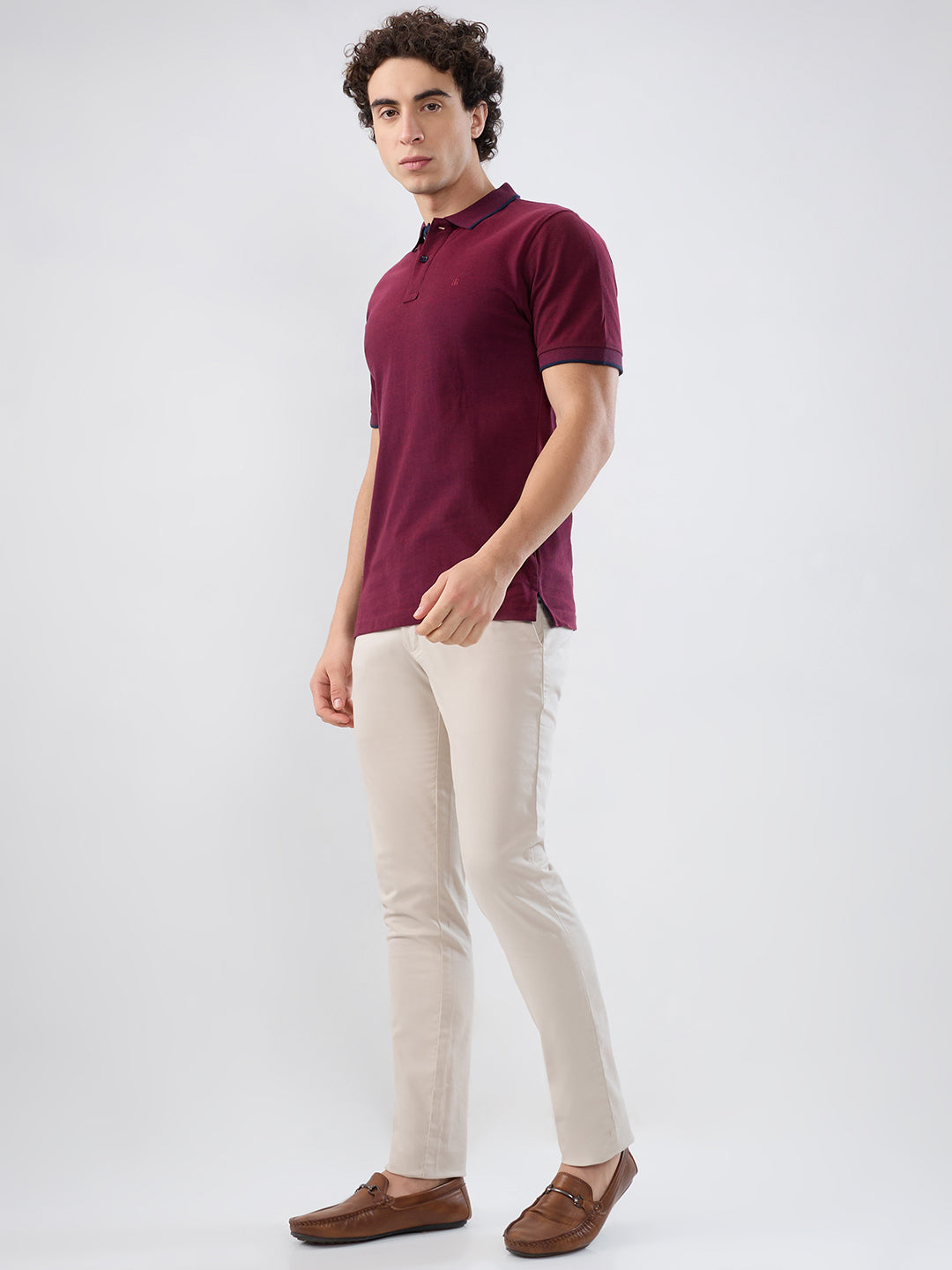 Raymond Men Maroon Modern Fit Solid Polo Neck Collar T-shirt