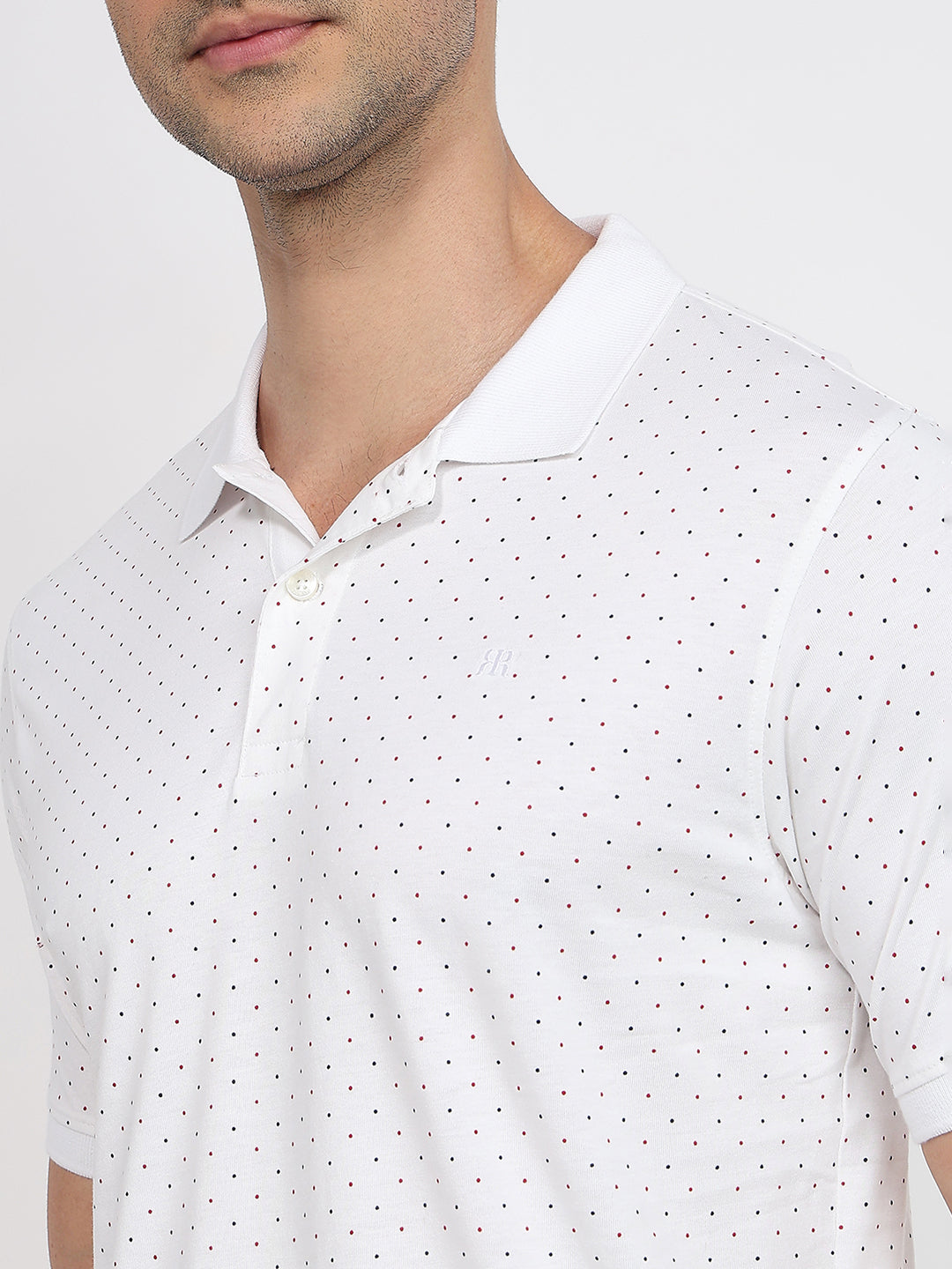 Raymond Men White Modern Fit Print Polo Neck Collar T-shirt