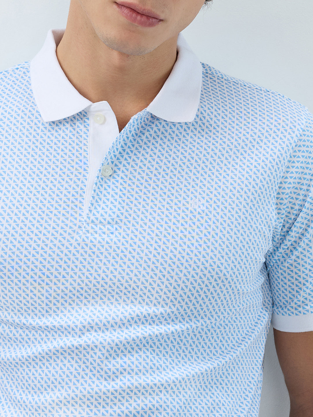 Raymond Men Blue Modern Fit Print Polo Neck Collar T-shirt
