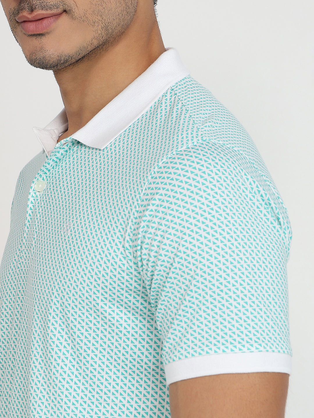 Raymond Men Green Modern Fit Print Polo Neck Collar T-shirt