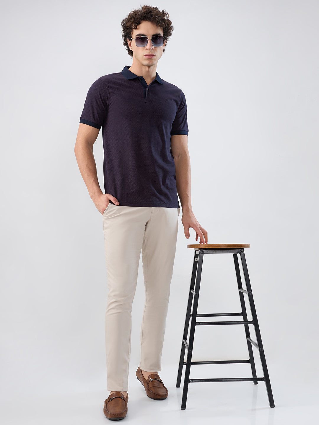 Raymond Men Maroon Modern Fit Print Polo Neck Collar T-shirt