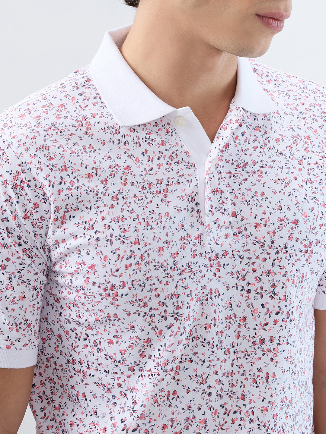 Raymond Men Red Modern Fit Print Polo Neck Collar T-shirt
