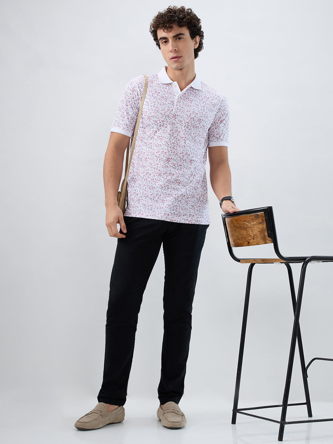 Raymond Men Red Modern Fit Print Polo Neck Collar T-shirt