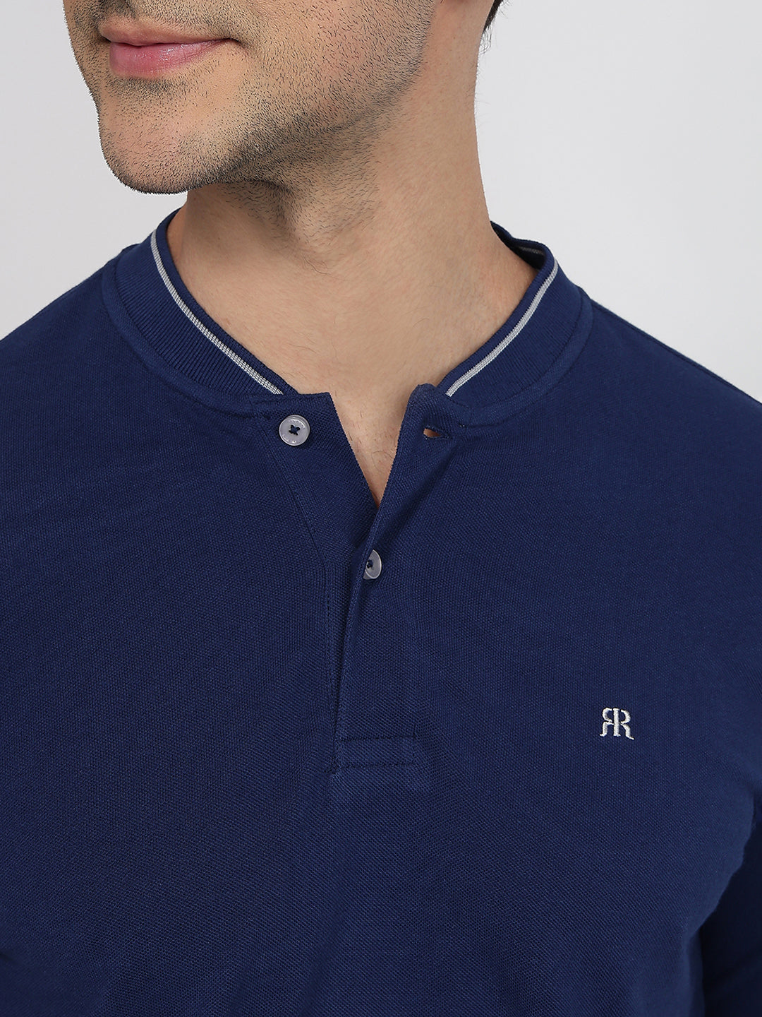 Raymond Men Blue Modern Fit Solid Polo Neck Collar T-Shirt