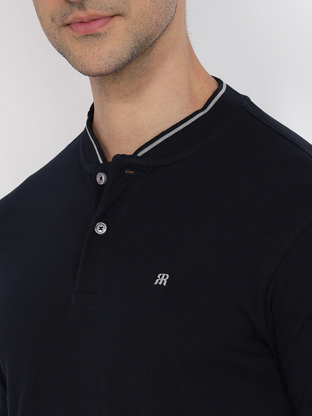 Raymond Men Blue Modern Fit Solid Polo Neck Collar T-Shirt