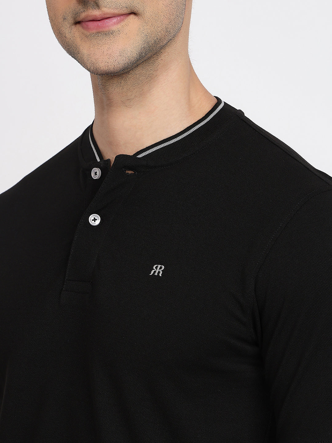 Raymond Men Black Modern Fit Solid Polo Neck Collar T-Shirt