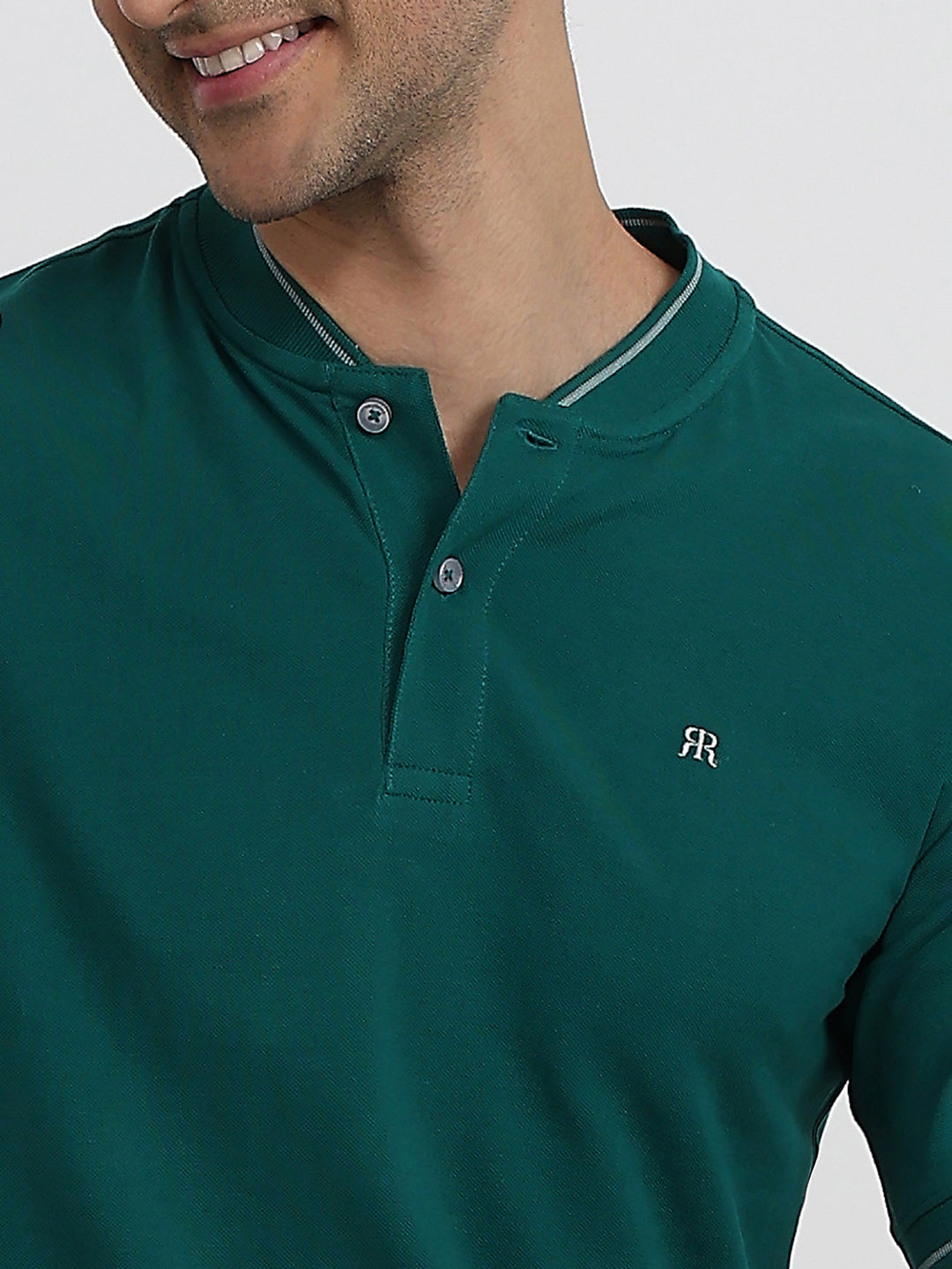 Raymond Men Green Modern Fit Solid Polo Neck Collar T-Shirt