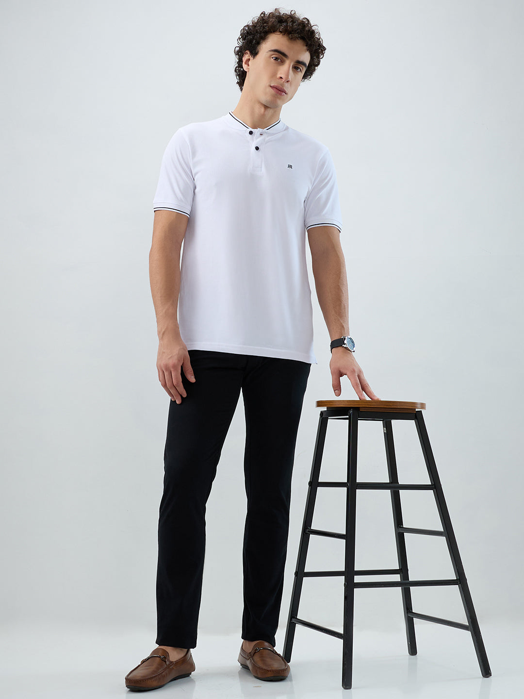 Raymond Men White Modern Fit Solid Polo Neck Collar T-shirt