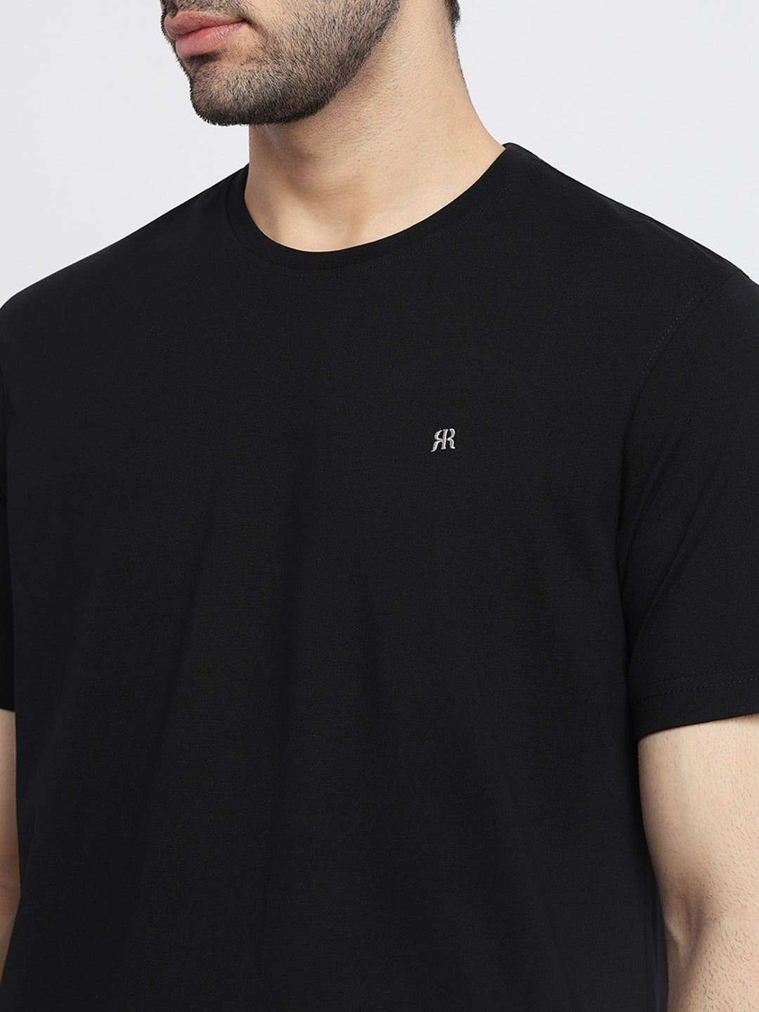 Raymond Men Black Regular Fit Solid Crew Neck Collar T-Shirt