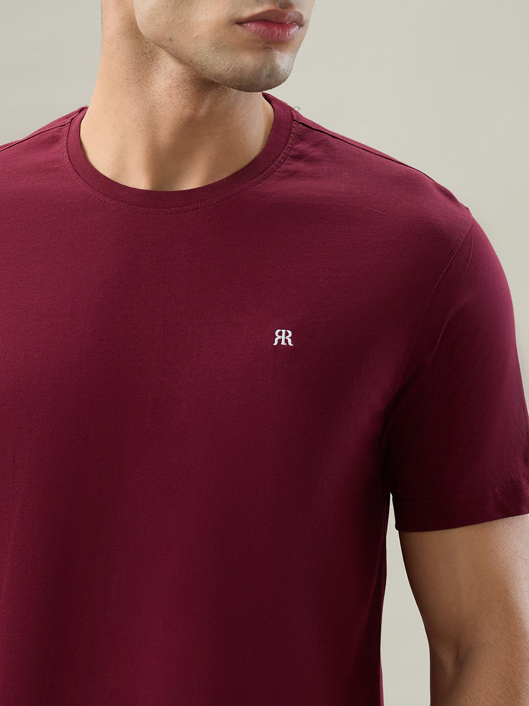 Raymond Men Maroon Regular Fit Solid Crew Neck Collar T-Shirt