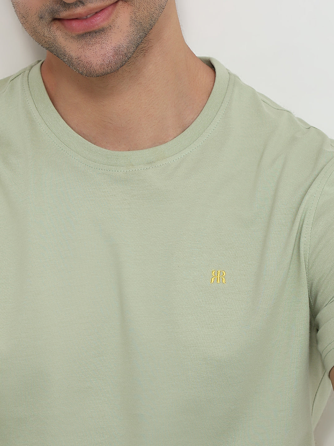 Raymond Men Green Regular Fit Solid Crew Neck Collar T-Shirt