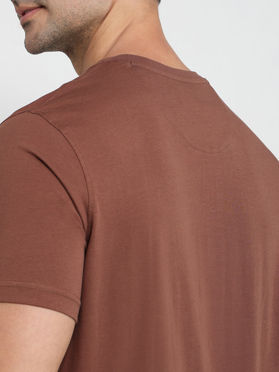 Raymond Men Brown Regular Fit Solid Crew Neck Collar T-Shirt