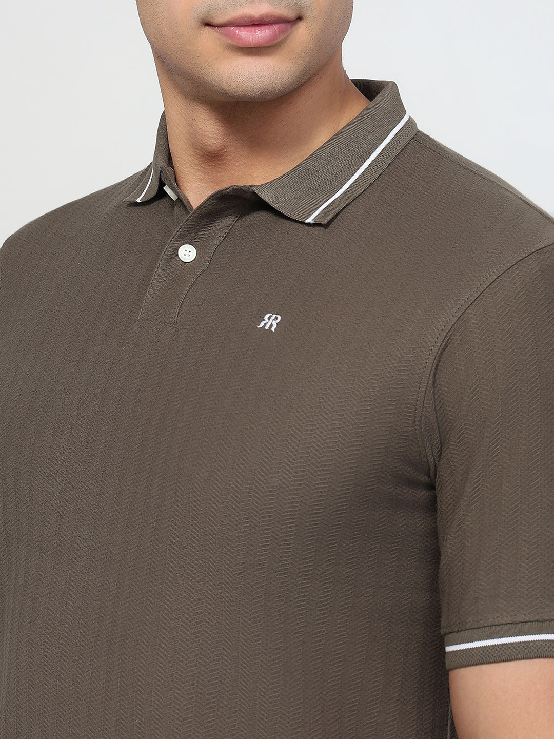 Raymond Men Green Modern Fit Solid Polo Neck Collar T-shirt