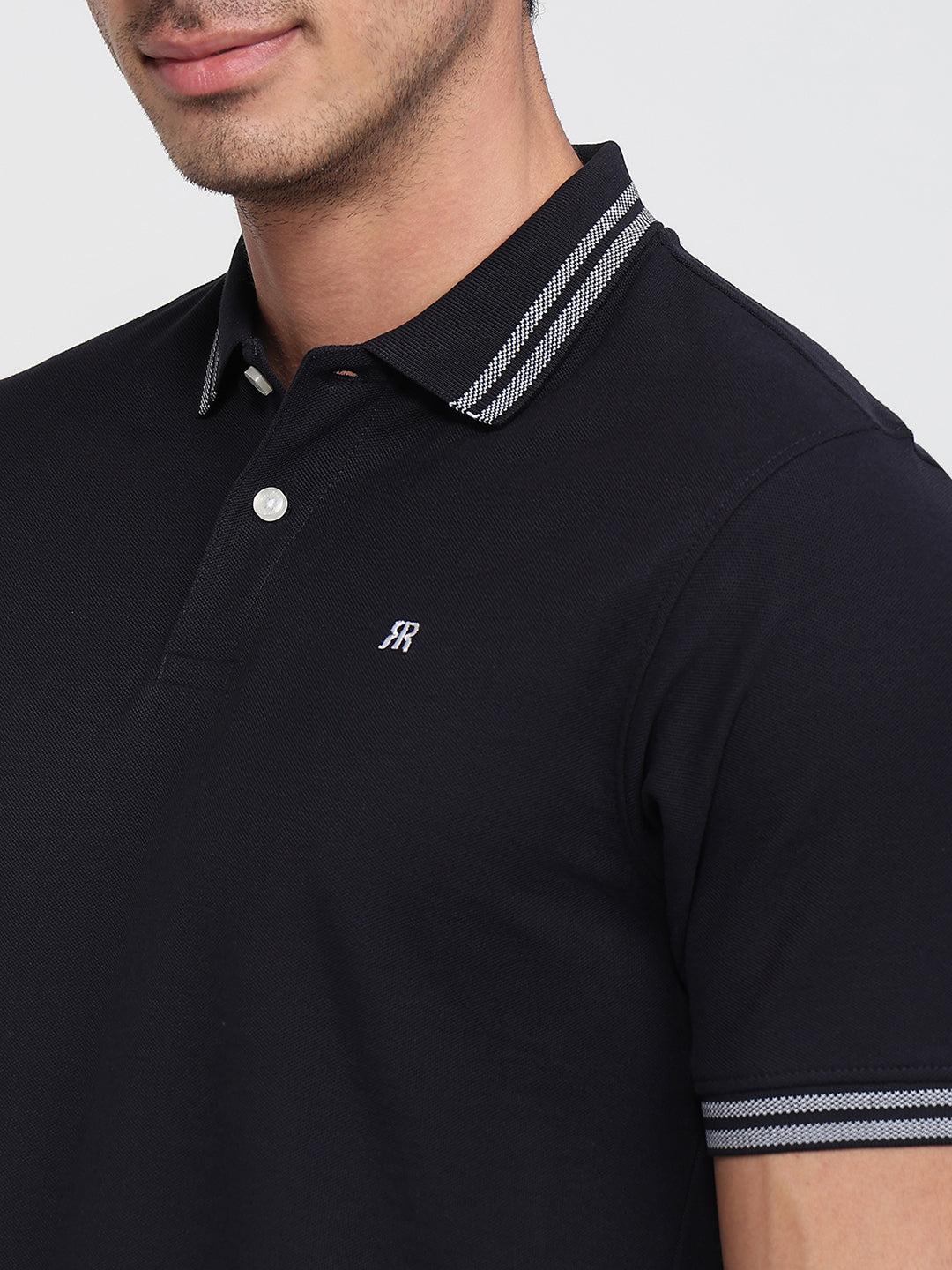 Raymond Men Blue Modern Fit Solid Polo Neck Collar T-shirt