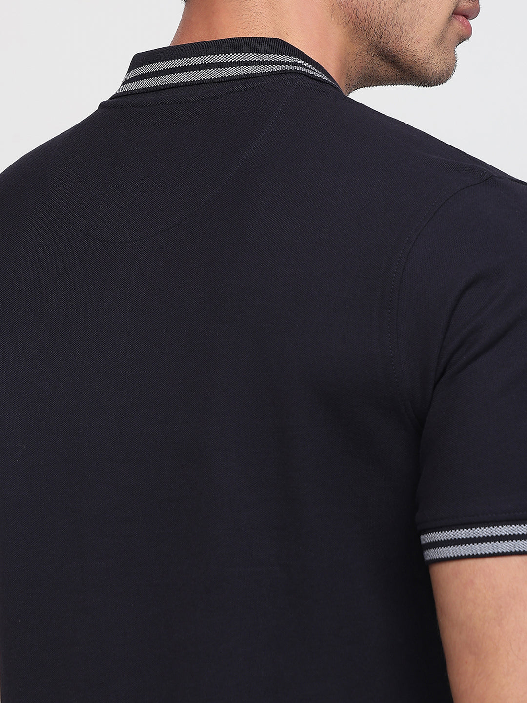 Raymond Men Blue Modern Fit Solid Polo Neck Collar T-shirt