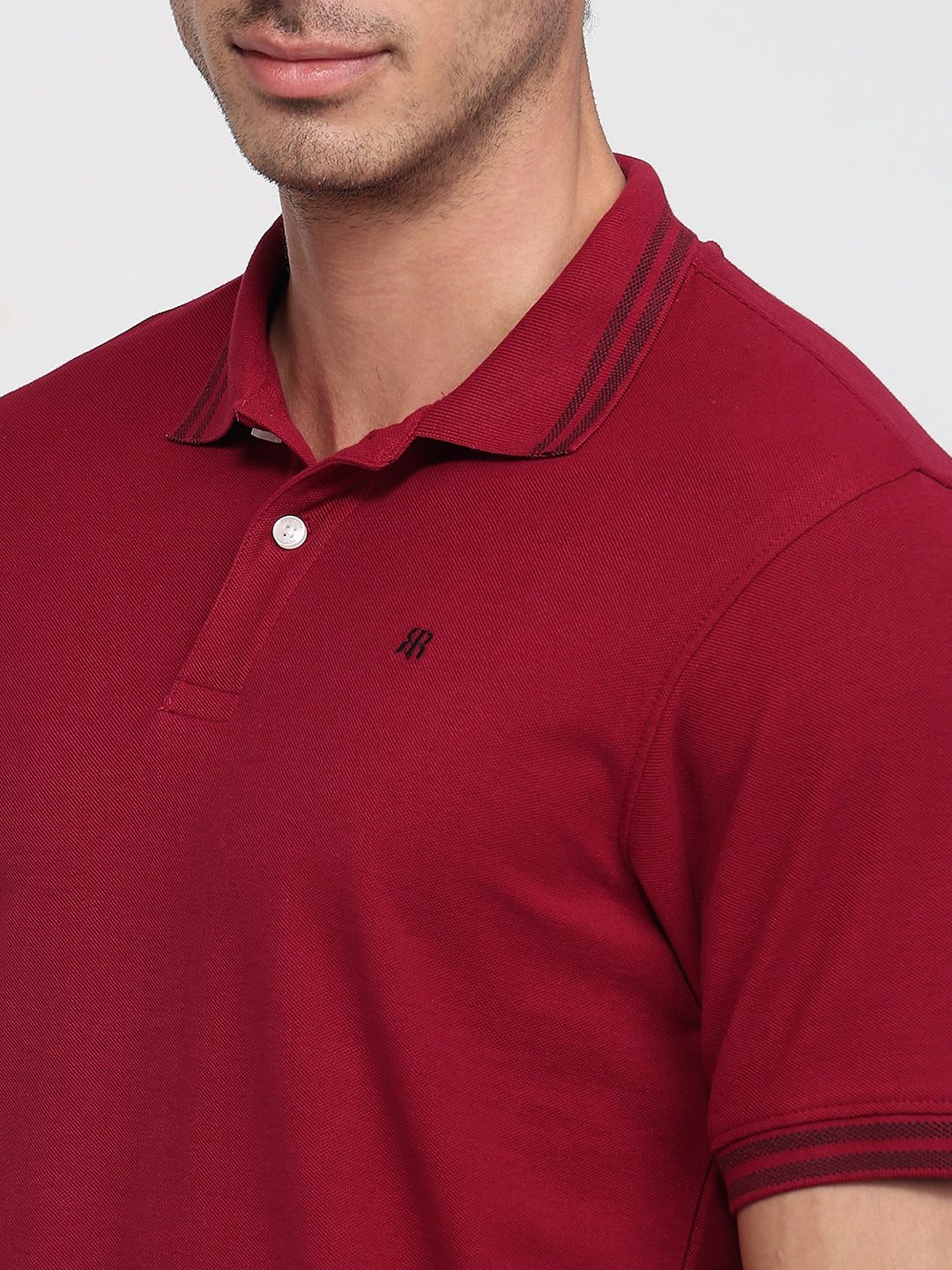 Raymond Men Red Modern Fit Solid Polo Neck Collar T-shirt
