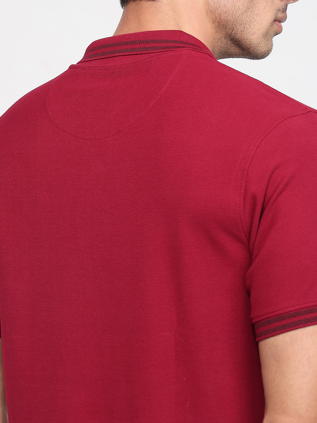 Raymond Men Red Modern Fit Solid Polo Neck Collar T-shirt