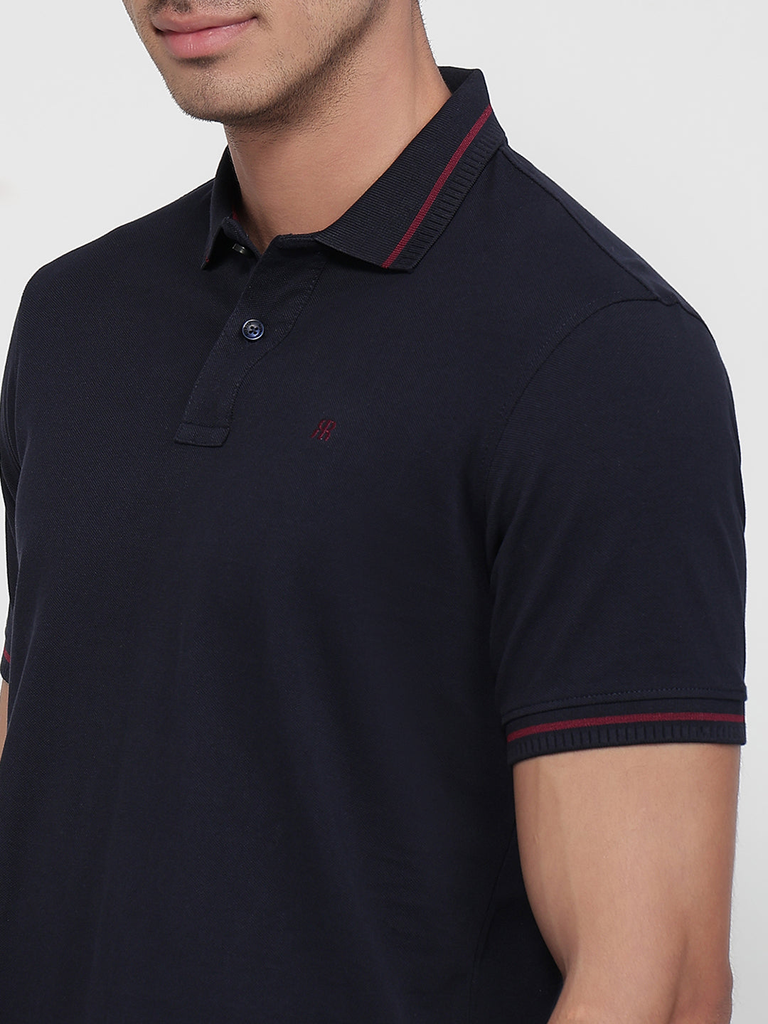 Raymond Men Blue Modern Fit Solid Polo Neck Collar T-shirt