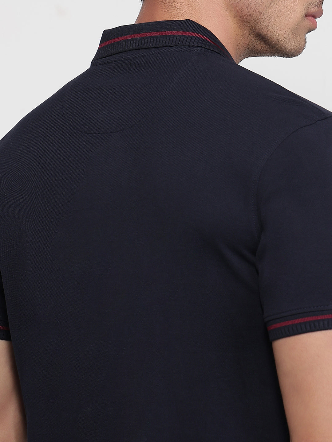 Raymond Men Blue Modern Fit Solid Polo Neck Collar T-shirt