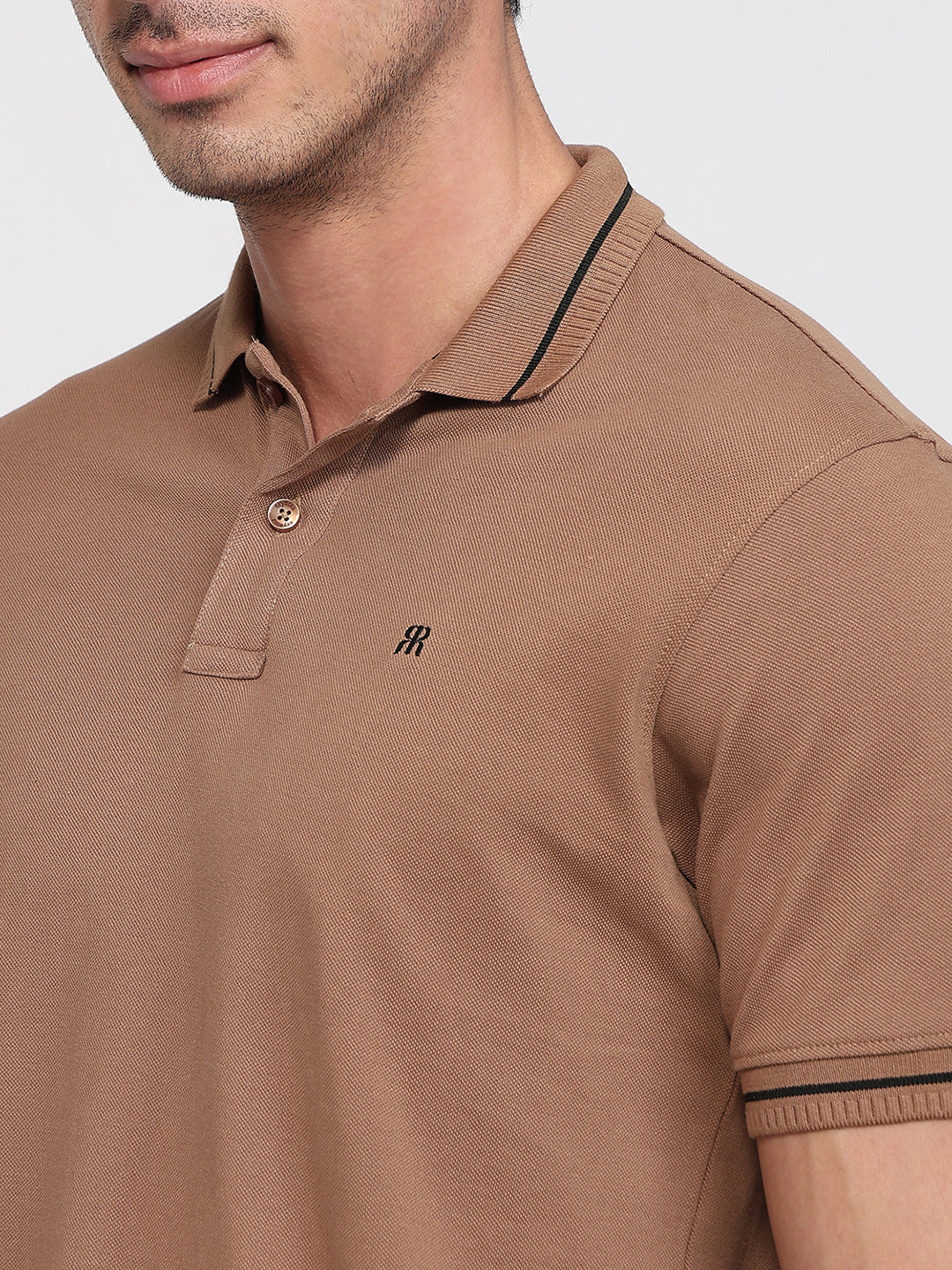 Raymond Men Brown Modern Fit Solid Polo Neck Collar T-shirt