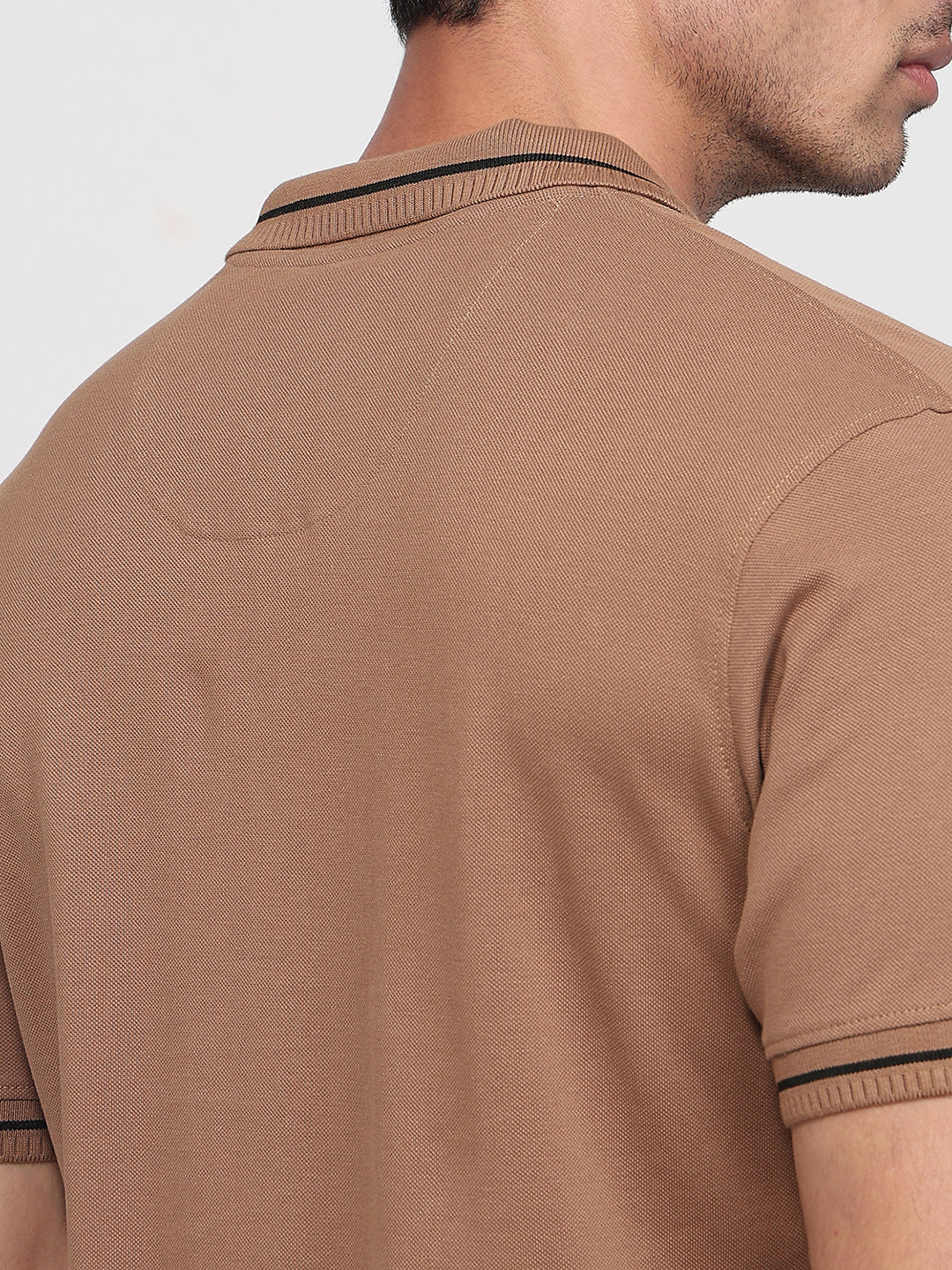 Raymond Men Brown Modern Fit Solid Polo Neck Collar T-shirt