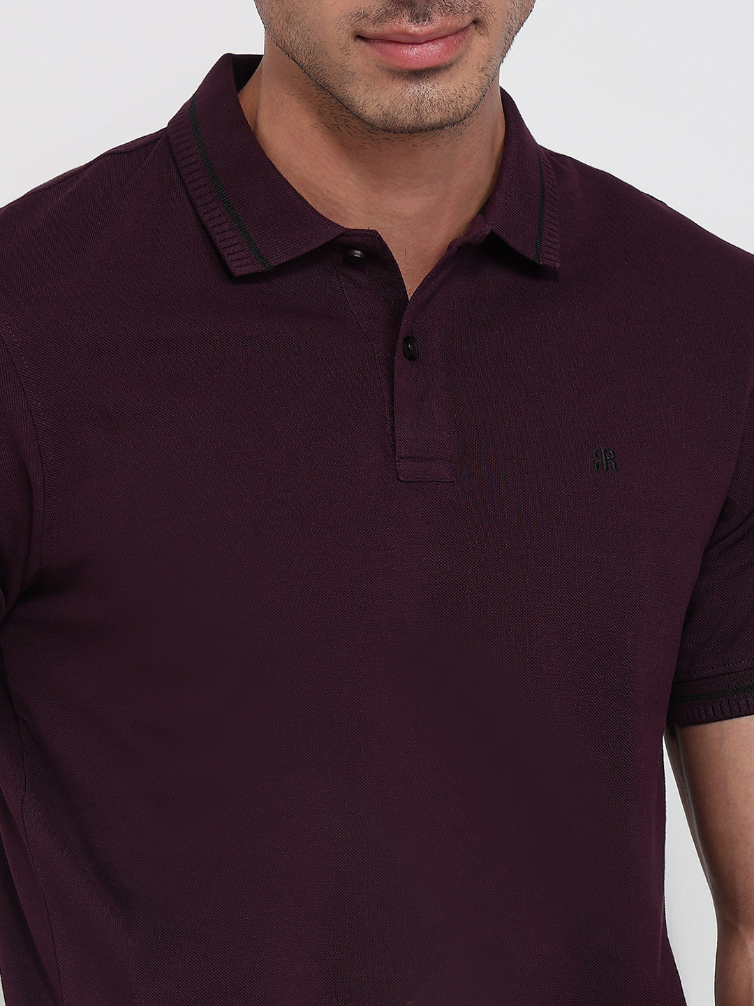 Raymond Men Violet Modern Fit Solid Polo Neck Collar T-shirt