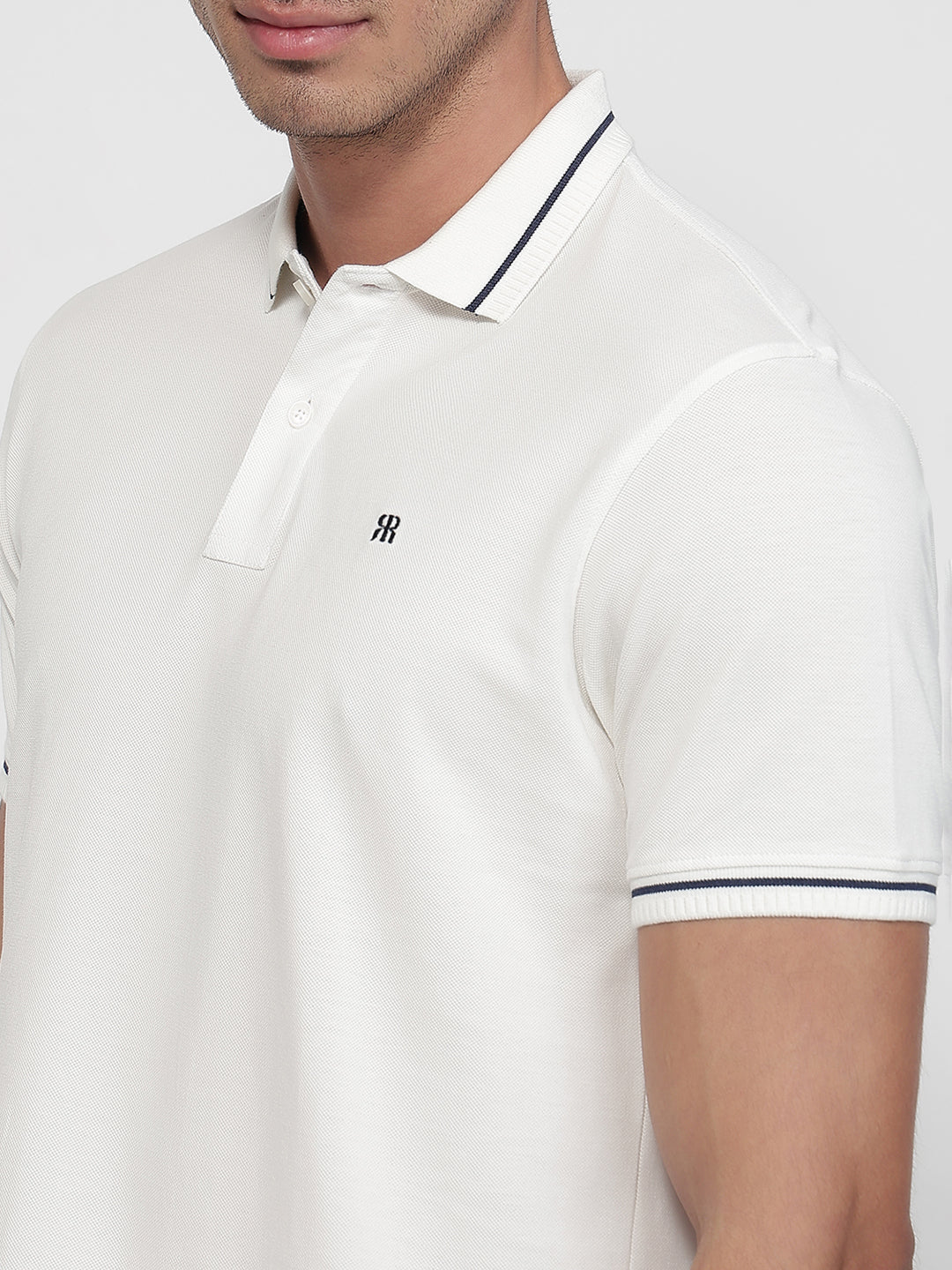 Raymond Men White Modern Fit Solid Polo Neck Collar T-shirt