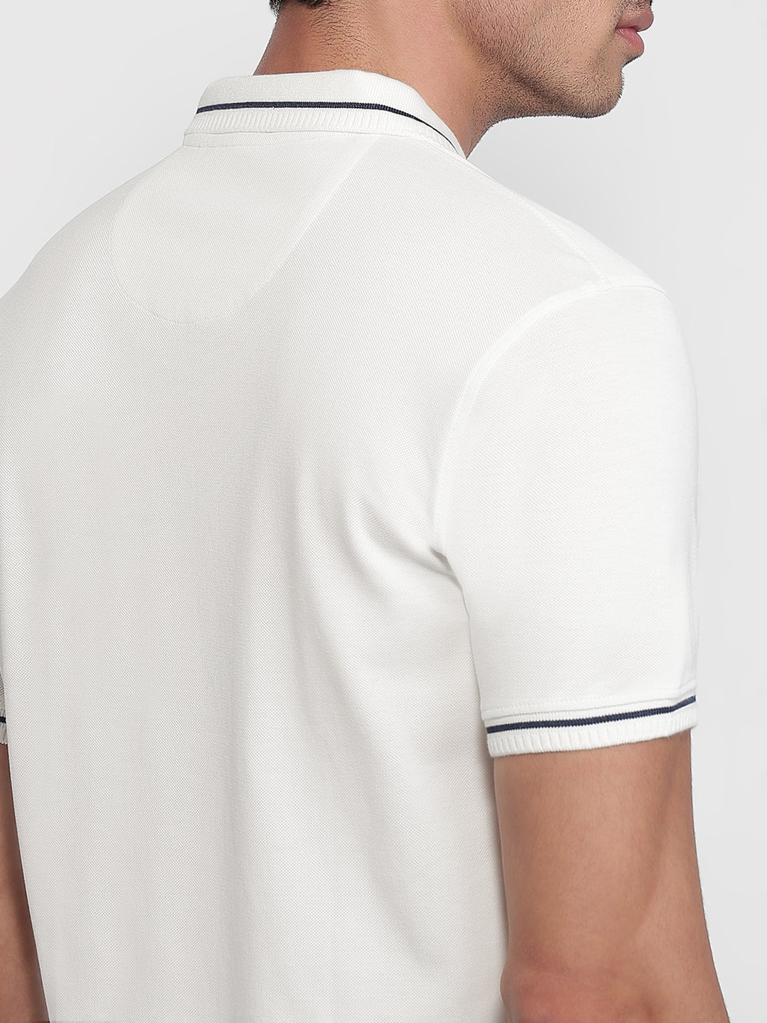 Raymond Men White Modern Fit Solid Polo Neck Collar T-shirt