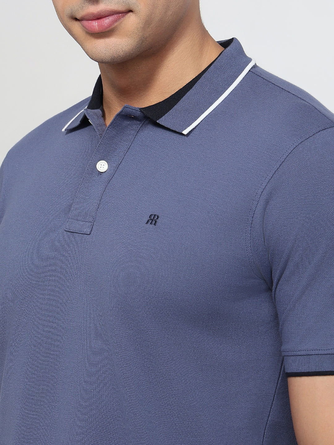 Raymond Men Blue Modern Fit Solid Polo Neck Collar T-shirt