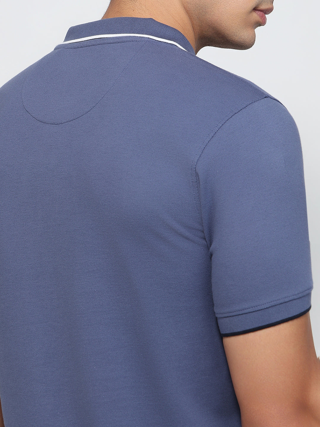 Raymond Men Blue Modern Fit Solid Polo Neck Collar T-shirt