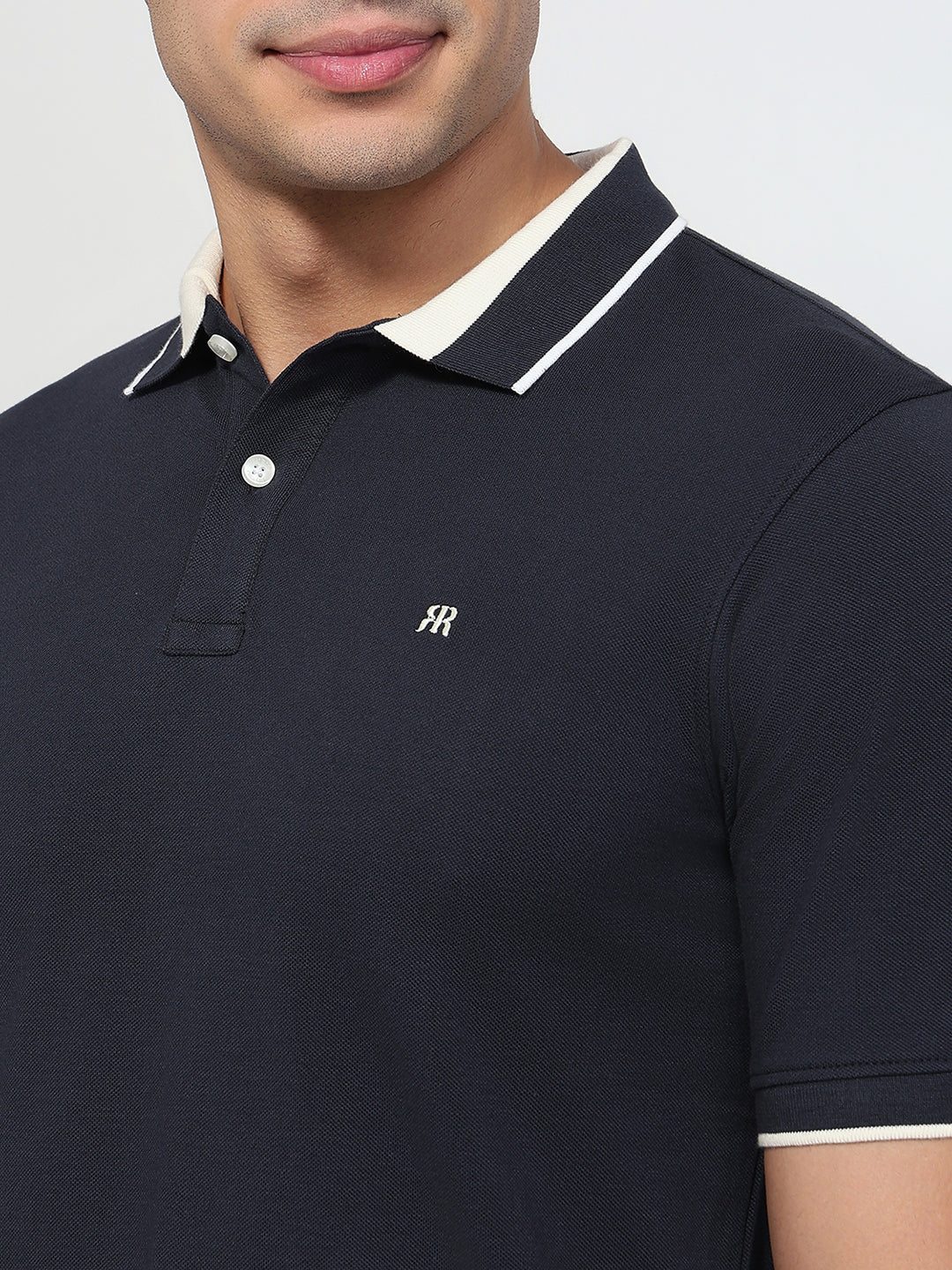 Raymond Men Blue Modern Fit Solid Polo Neck Collar T-shirt