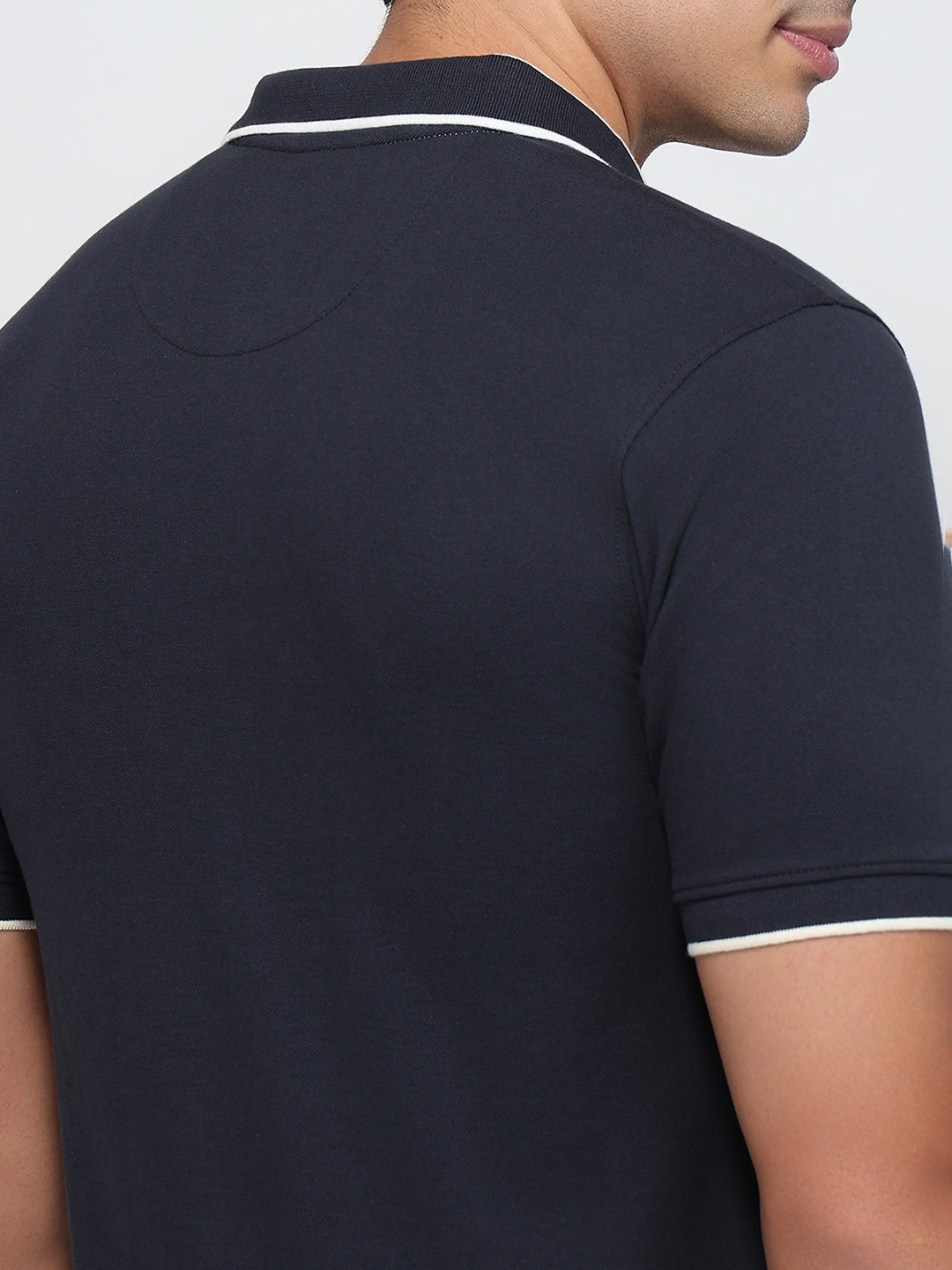 Raymond Men Blue Modern Fit Solid Polo Neck Collar T-shirt