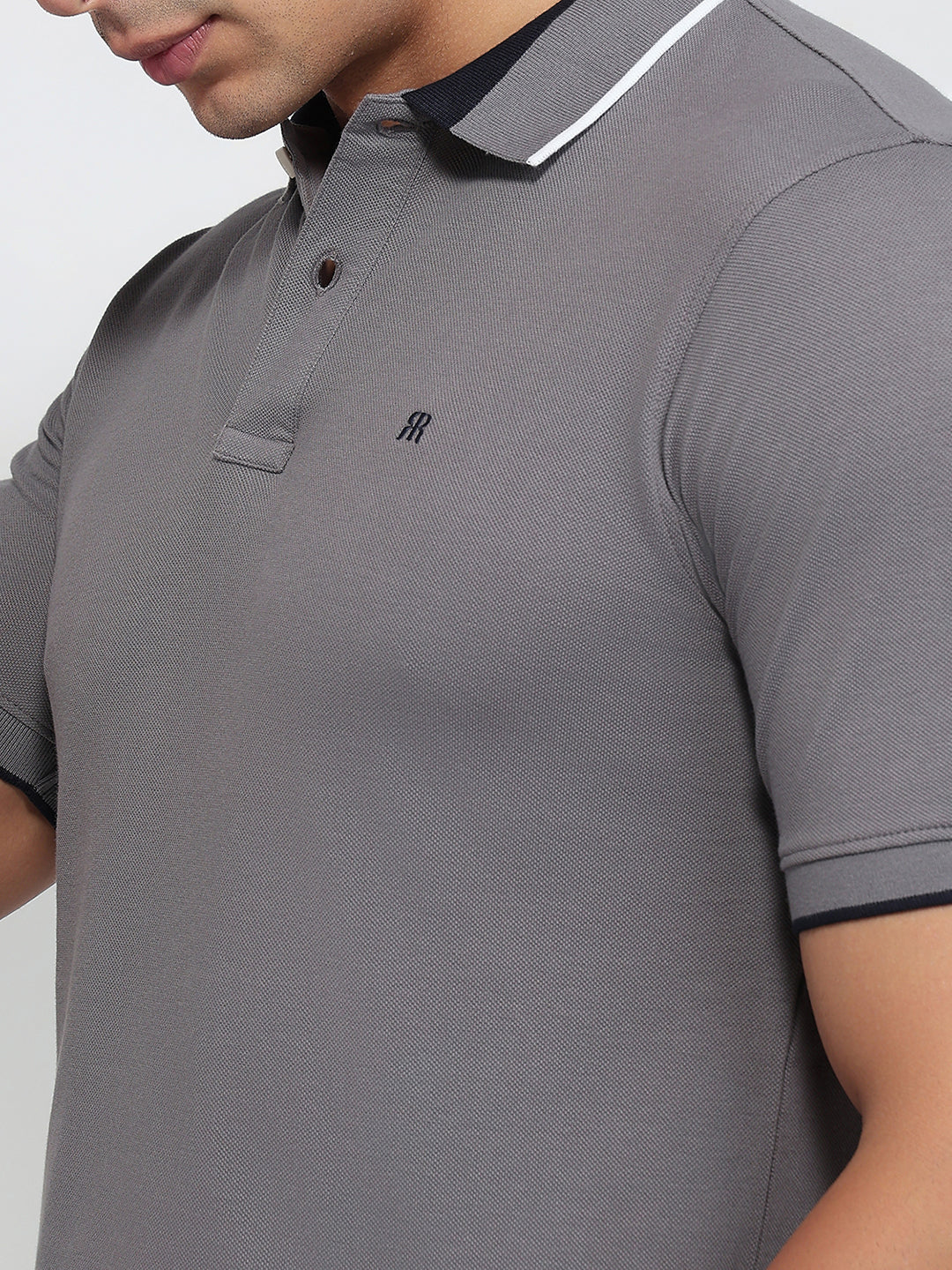 Raymond Men Grey Modern Fit Solid Polo Neck Collar T-shirt