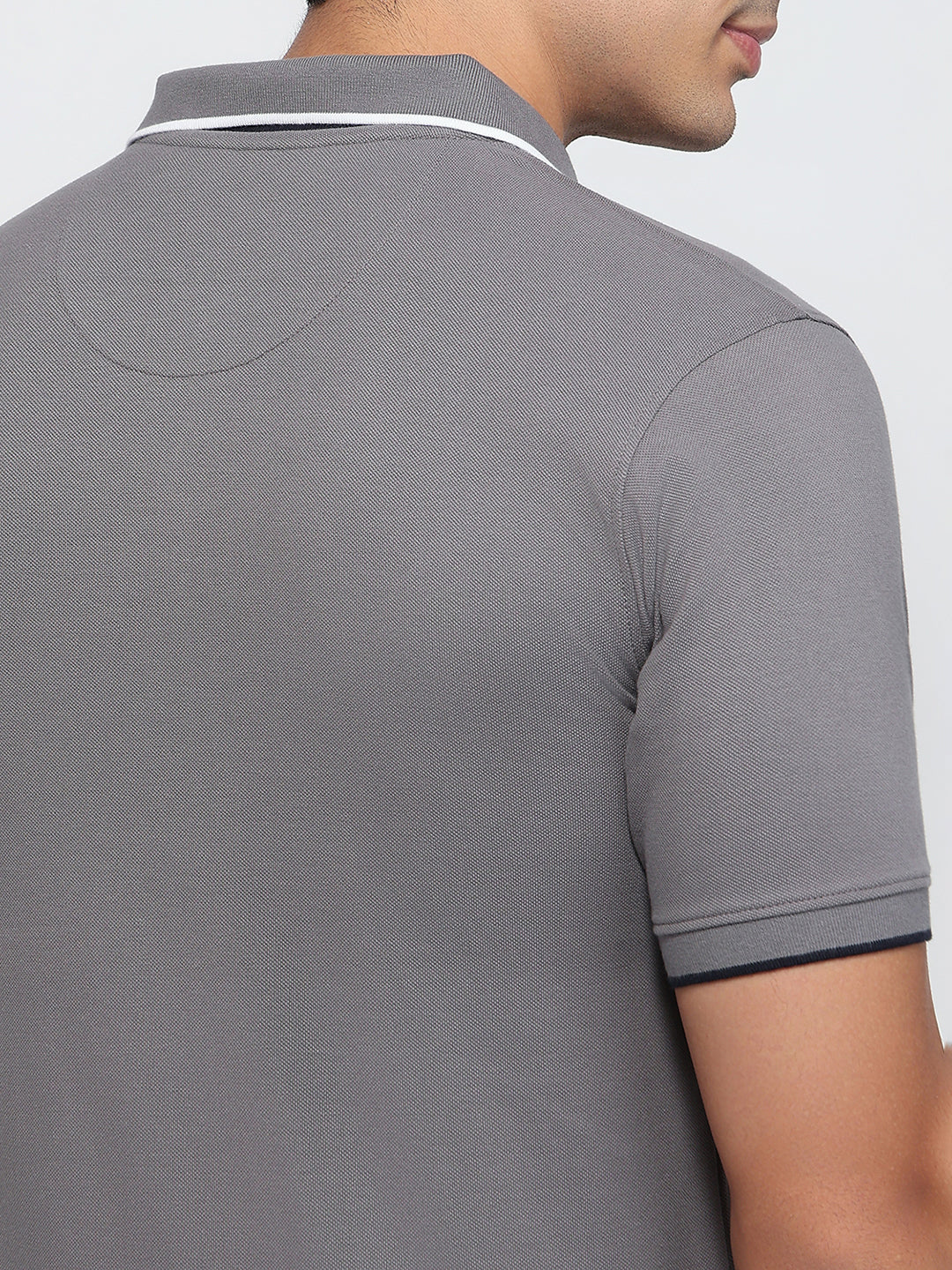 Raymond Men Grey Modern Fit Solid Polo Neck Collar T-shirt