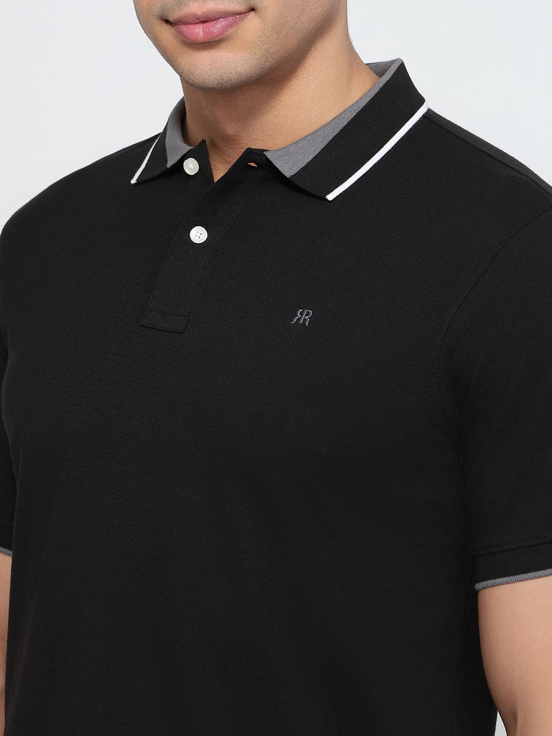 Raymond Men Black Modern Fit Solid Polo Neck Collar T-shirt