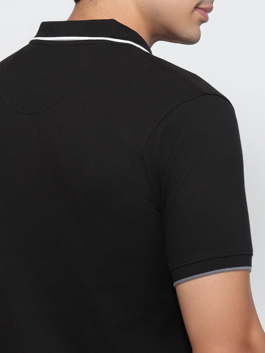 Raymond Men Black Modern Fit Solid Polo Neck Collar T-shirt