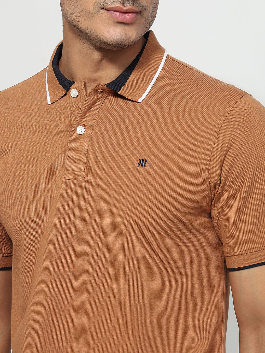 Raymond Men Brown Modern Fit Solid Polo Neck Collar T-shirt