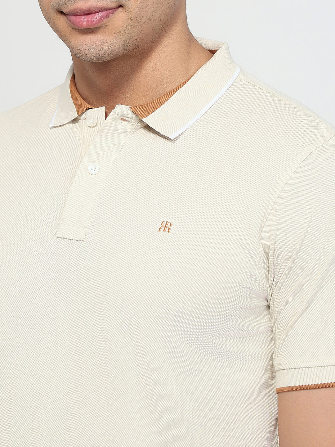 Raymond Men White Modern Fit Solid Polo Neck Collar T-shirt