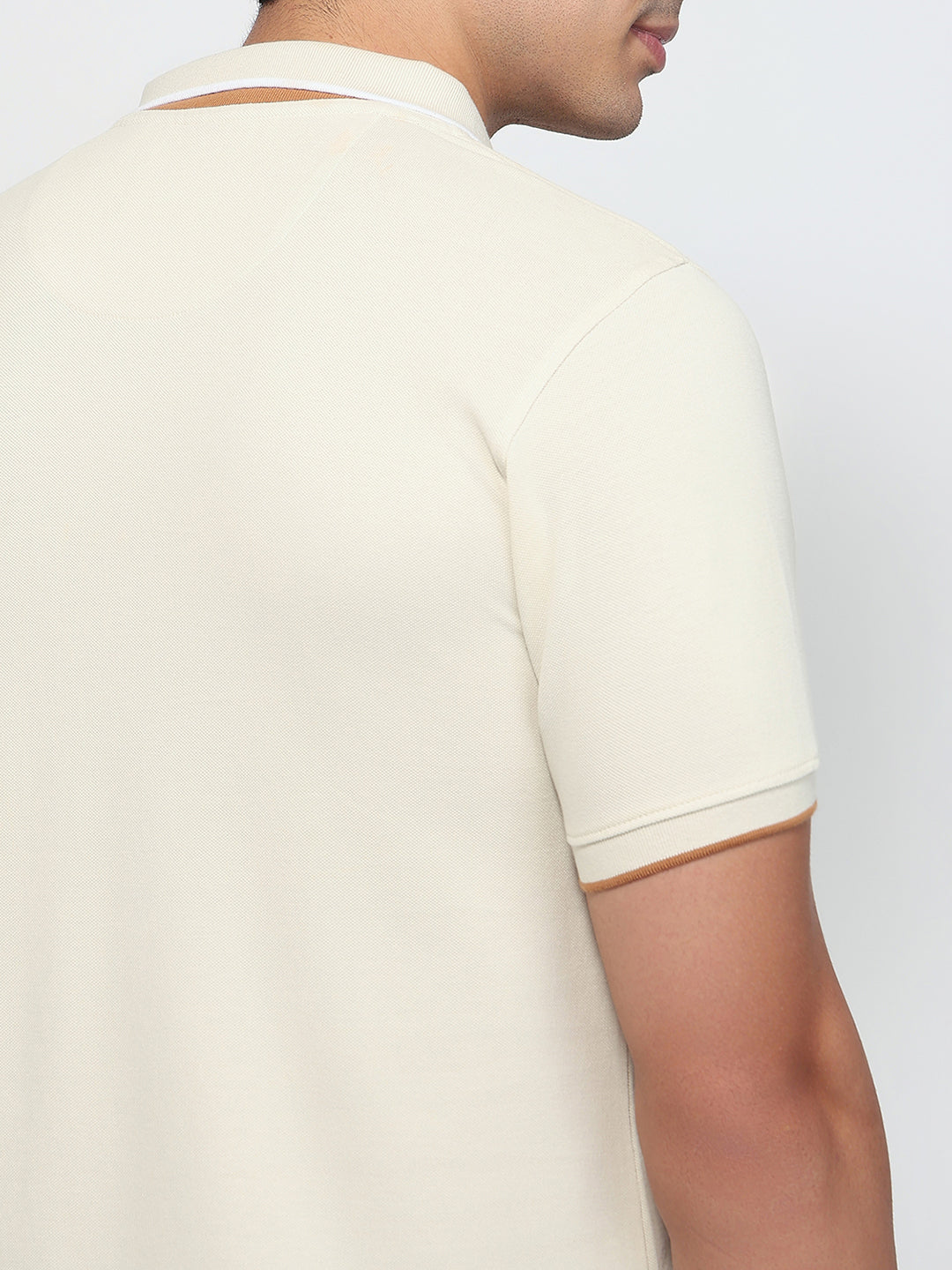 Raymond Men White Modern Fit Solid Polo Neck Collar T-shirt