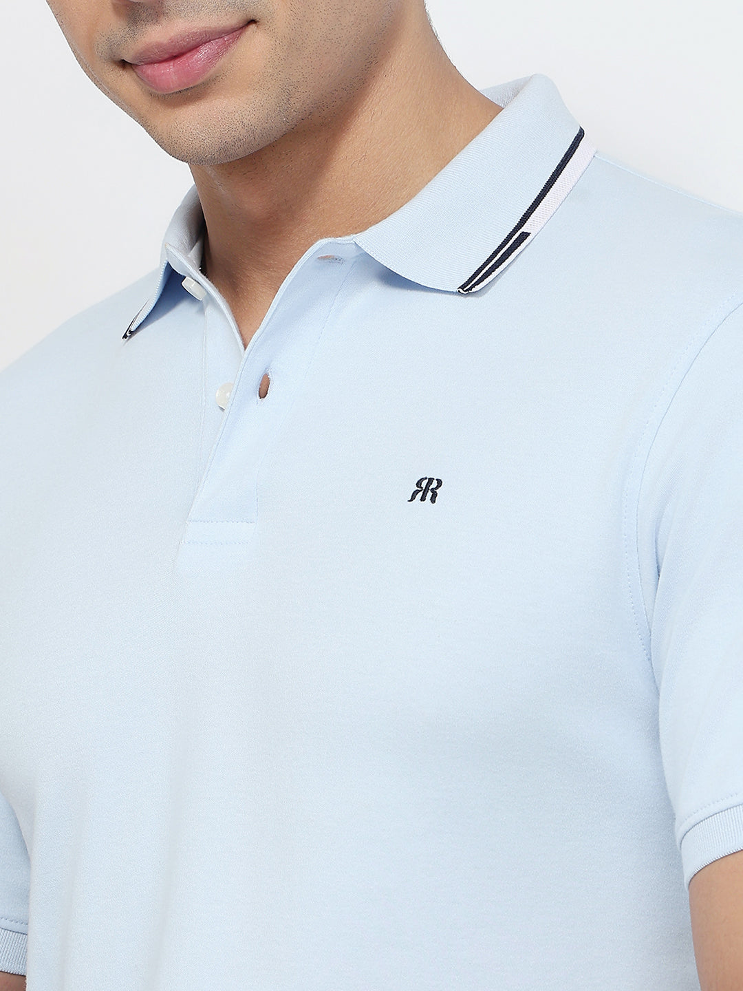 Raymond Men Blue Modern Fit Solid Polo Neck Collar T-shirt