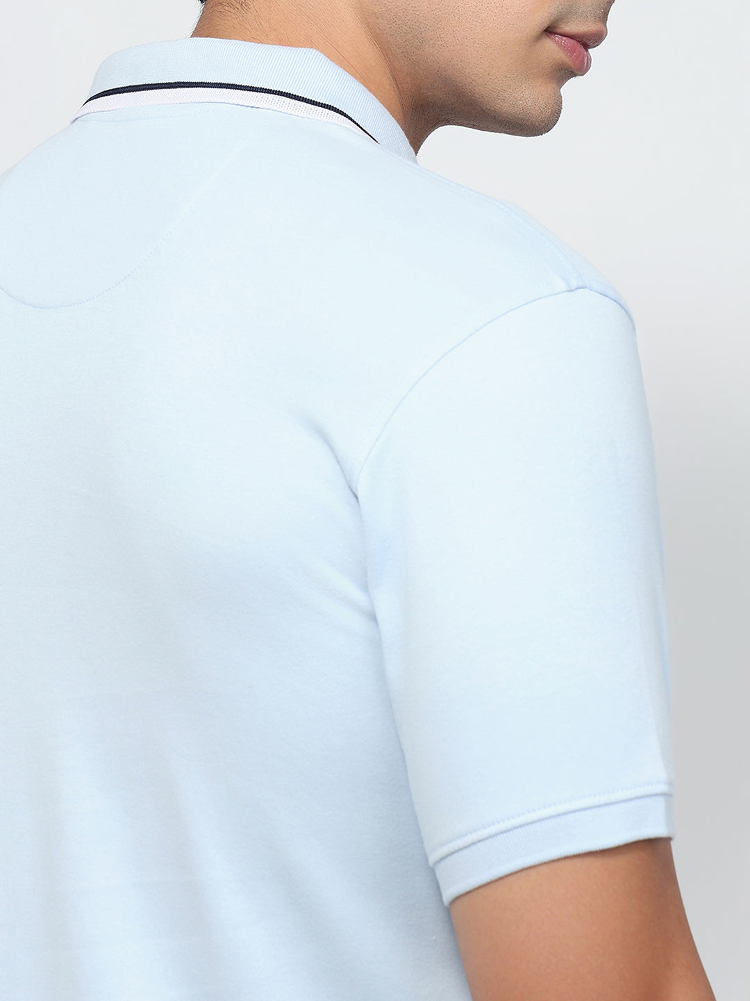 Raymond Men Blue Modern Fit Solid Polo Neck Collar T-shirt