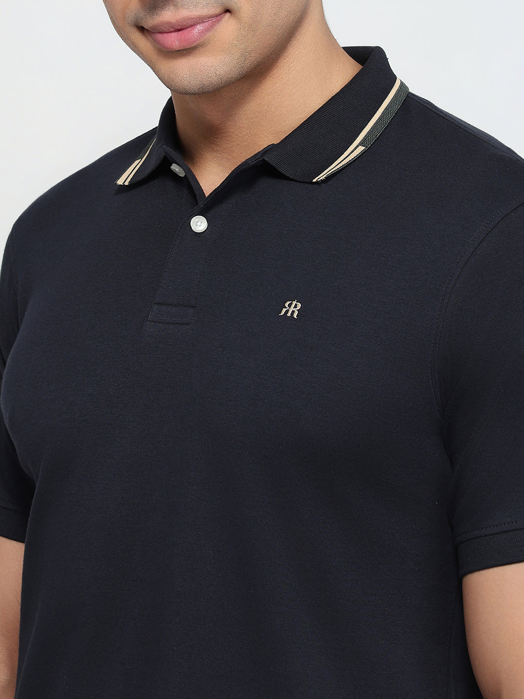 Raymond Men Blue Modern Fit Solid Polo Neck Collar T-shirt