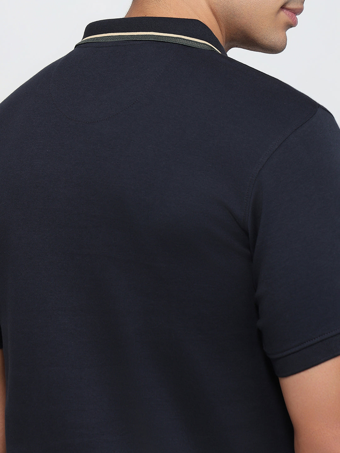 Raymond Men Blue Modern Fit Solid Polo Neck Collar T-shirt