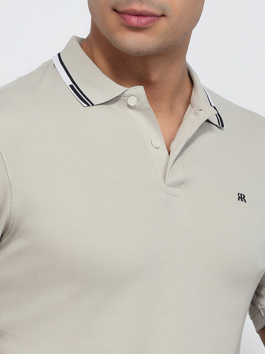 Raymond Men Grey Modern Fit Solid Polo Neck Collar T-shirt