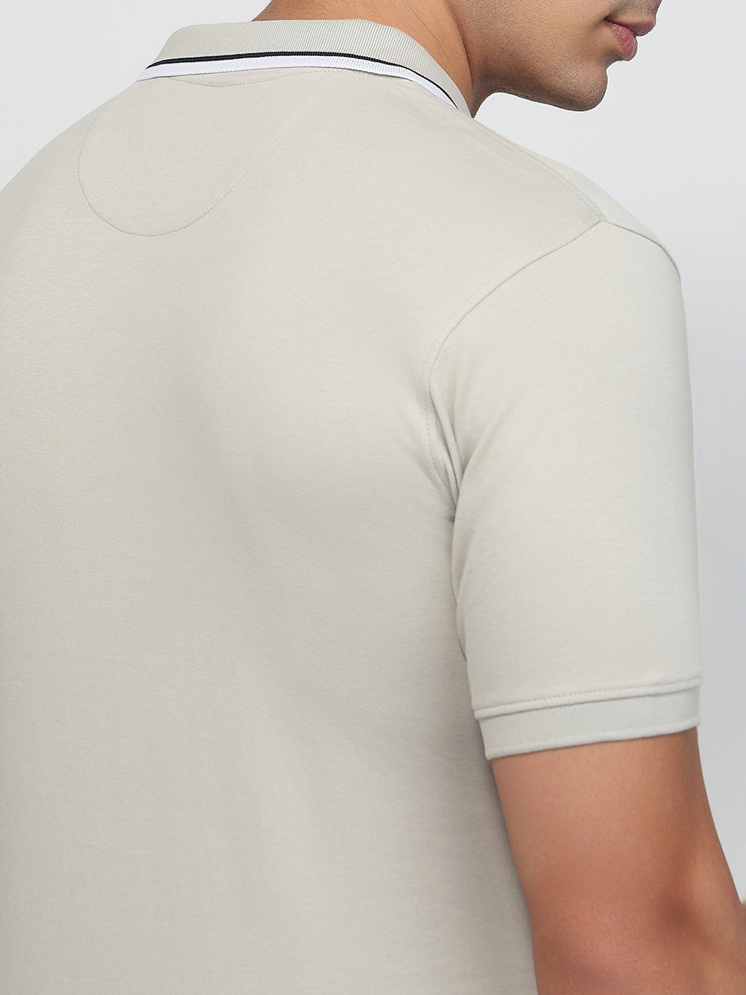 Raymond Men Grey Modern Fit Solid Polo Neck Collar T-shirt