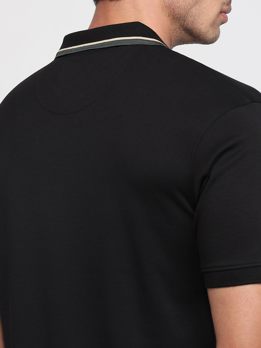 Raymond Men Black Modern Fit Solid Polo Neck Collar T-shirt